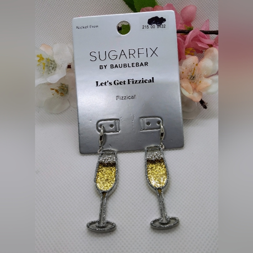 Sugar fix by Baublebar, Let's get Fizzical Champagne glass earrings. Nwt